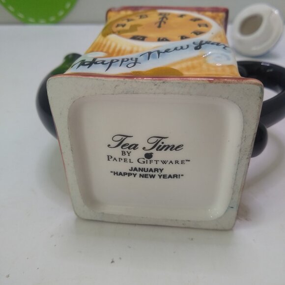 Vintage Tea Time By Papel Gift Ware Teapot Clock design &Happy New Year - Picture 3 of 9